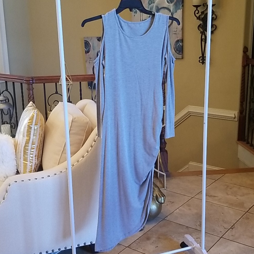Grey Jersey Knit Cold Shoulder Dress